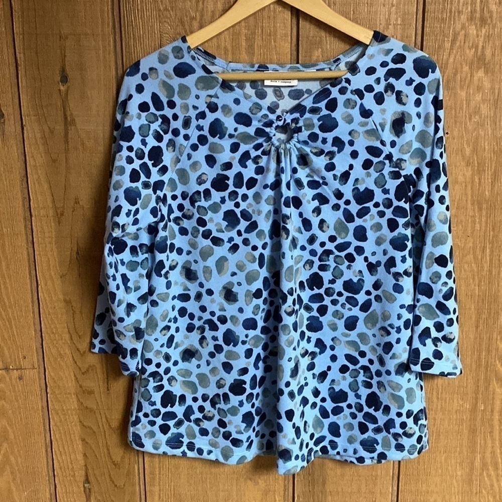 D & Co Denim and Company jersey knit stretch top casual 3/4 length sleeve